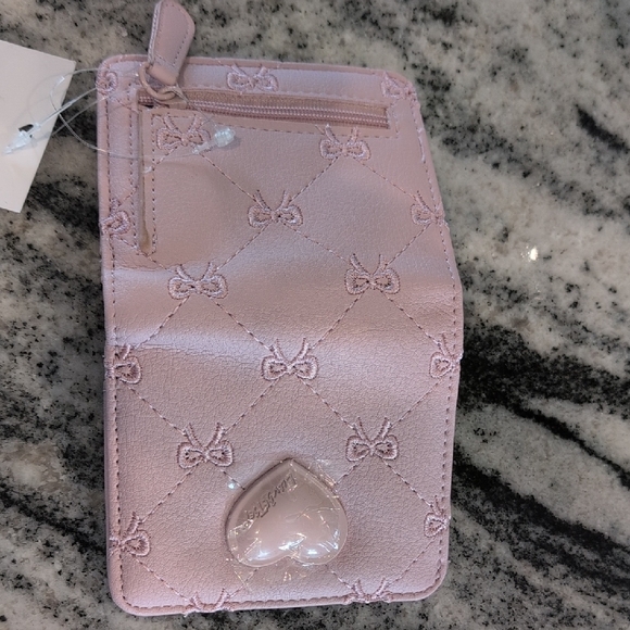 Betsey Johnson Lilac Compact Quilted Ribbon with Heart Accent Wallet - Picture 4 of 5